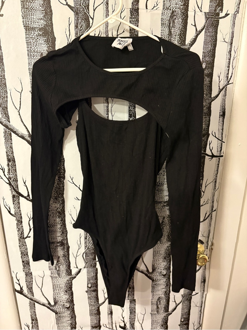 Princess Polly Black Ribbed Cutout Long Sleeve Bodysuit
